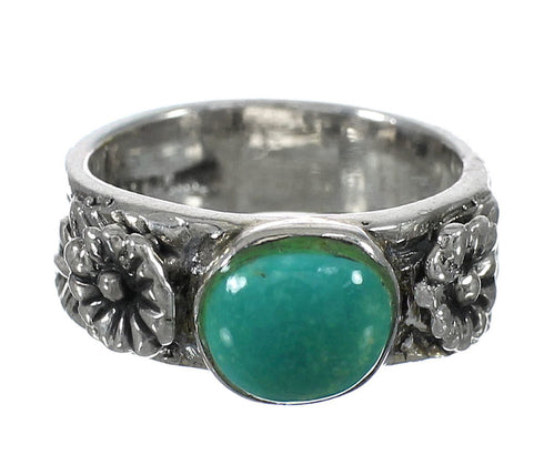 Authentic Sterling Silver And Turquoise Southwestern Flower Ring Size 7 YX91720